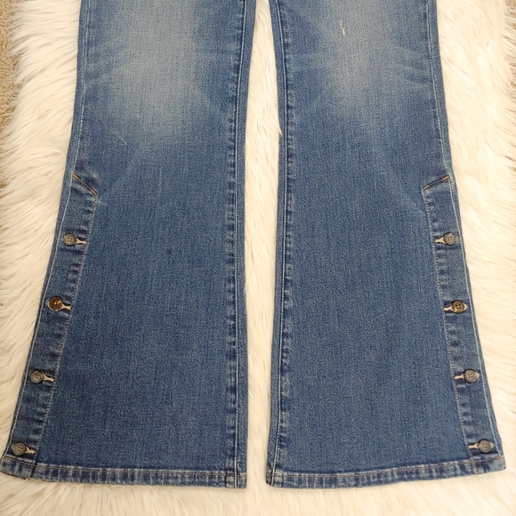Pilcro Anthropologie high rise Boot cut jeans Retro Flared Buttons Hem size 28 - Picture 10 of 14